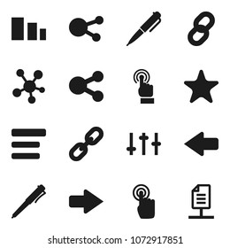 Flat vector icon set - pen vector, sorting, settings, touchscreen, social media, favorites, menu, share, arrow, chain, network document