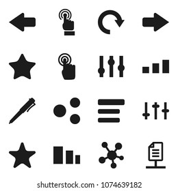 Flat vector icon set - pen vector, sorting, settings, touchscreen, social media, favorites, menu, share, arrow, redo, network document