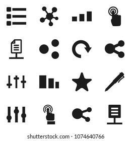 Flat vector icon set - pen vector, sorting, settings, touchscreen, social media, favorites, menu, share, redo, network document