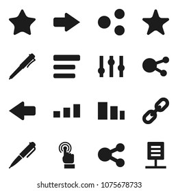 Flat vector icon set - pen vector, sorting, settings, touchscreen, social media, favorites, menu, share, arrow, chain, network document