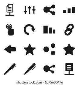 Flat vector icon set - pen vector, sorting, settings, touchscreen, social media, favorites, share, arrow, redo, chain, network document