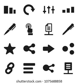 Flat vector icon set - pen vector, sorting, settings, touchscreen, social media, favorites, menu, share, arrow, redo, chain, network document