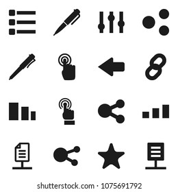 Flat vector icon set - pen vector, sorting, settings, touchscreen, social media, favorites, menu, share, arrow, chain, network document