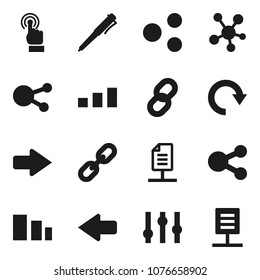 Flat vector icon set - pen vector, sorting, settings, touchscreen, social media, share, arrow, redo, chain, network document