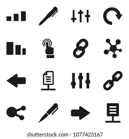 Flat vector icon set - pen vector, sorting, settings, touchscreen, social media, arrow, redo, chain, network document