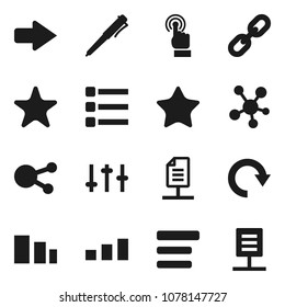 Flat vector icon set - pen vector, sorting, settings, touchscreen, social media, favorites, menu, arrow, redo, chain, network document