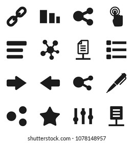 Flat vector icon set - pen vector, sorting, settings, touchscreen, social media, favorites, menu, share, arrow, chain, network document