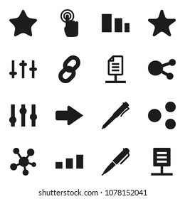 Flat vector icon set - pen vector, sorting, settings, touchscreen, social media, favorites, share, arrow, chain, network document