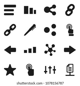 Flat vector icon set - pen vector, sorting, settings, touchscreen, social media, favorites, menu, share, arrow, chain, network document