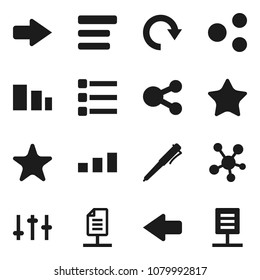 Flat vector icon set - pen vector, sorting, settings, social media, favorites, menu, share, arrow, redo, network document