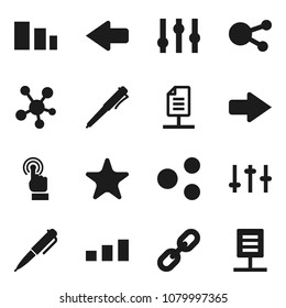Flat vector icon set - pen vector, sorting, settings, touchscreen, social media, favorites, share, arrow, chain, network document