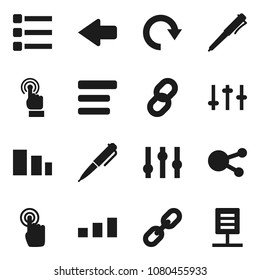 Flat vector icon set - pen vector, sorting, settings, touchscreen, social media, menu, arrow, redo, chain, network document