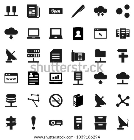 Flat vector icon set - pen vector, notebook pc, document, archive, laptop graph, binder, personal information, no smoking, signpost, attention, satellite antenna, newspaper, network, server, folder