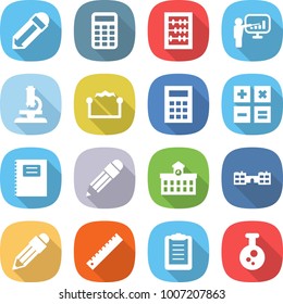 flat vector icon set - pencil vector, calculator, abacus, presentation, microscope, electrostatic, copybook, university, school, ruler, clipboard, chemical