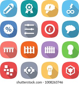 flat vector icon set - pencil vector, medal, brain, infinity power, percent, equalizer, info, bridge, fence, bulb, blocks, connect, 3d