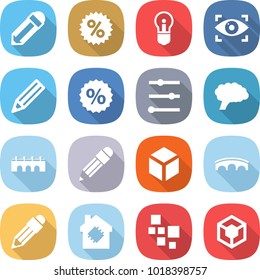 flat vector icon set - pencil vector, percent, bulb, eye identity, equalizer, brain, bridge, 3d, smart house, blocks