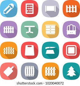 flat vector icon set - pencil vector, abacus, fence, table, chest of drawers, dresser, cutting board, barrel, spruce