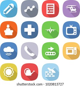 flat vector icon set - pencil vector, graph, abacus, ambulance helicopter, hospital reception, cross, plane, tv, cloud service, phone, conveyor, grill oven, induction, watering can