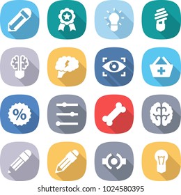 flat vector icon set - pencil vector, medal, bulb, brain, eye identity, add to basket, percent, equalizer, bone, connect