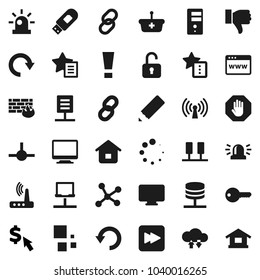 Flat vector icon set - pencil vector, dollar cursor, link, finger down, forward button, connect, network, server, notebook, cloud exchange, browser, firewall, usb modem, router, favorites, redo, key