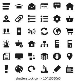 Flat vector icon set - pencil vector, document, cart, earth, map pin, dry cargo, mail, connection, server, big data, browser, gear, menu, router, home, message, refresh, redo, loading, hierarchy