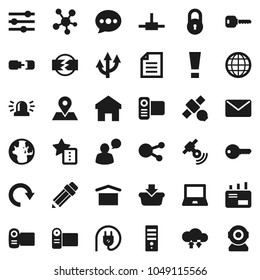 Flat vector icon set - pencil vector, notebook pc, world, document, map pin, satellite, dry cargo, satellitie, video camera, speaking man, social media, connect, cloud exchange, equalizer, home, key