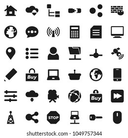 Flat vector icon set - pencil vector, calculator, notebook pc, document, earth, antenna, satellitie, video camera, mobile phone, forward button, connect, connection, network, folder, cloud shield
