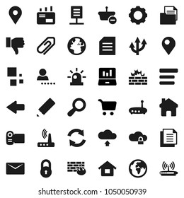 Flat vector icon set - pencil vector, document, cart, laptop graph, earth, map pin, finger down, cloud lock, gear, menu, firewall, router, home, arrow, refresh, upload, loading, mail, route, network