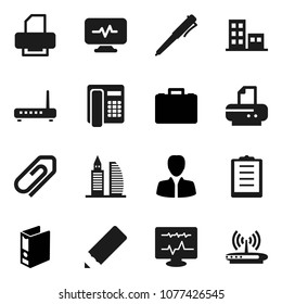 Flat vector icon set - pencil vector, pen, manager, case, binder, clipboard, diagnostic monitor, attachment, apartments, office building, phone, printer, router