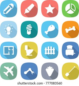 flat vector icon set - pencil vector, marker, star, diagram, bulb, chicken leg, bone, plan, toilet, fence, toaster, plane, robot hand, berry, shovel