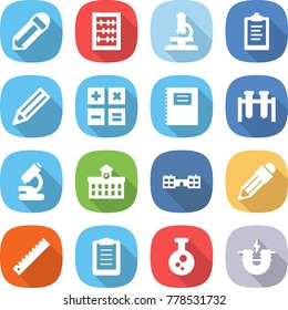 flat vector icon set - pencil vector, abacus, microscope, clipboard, calculator, copybook, test vial, university, school, ruler, chemical, electric magnet