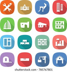 flat vector icon set - pencil wrench vector, hospital, greate wall, skyscrapers, skyscraper, slum, house with garage, modular, window, block, brick, city, measuring tape, level, loading, barn