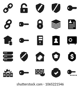 Flat vector icon set - personal information vector, dollar shield, safe, protected, link, big data, server, firewall, chain, lock, key, unlock, smart home, protect, password