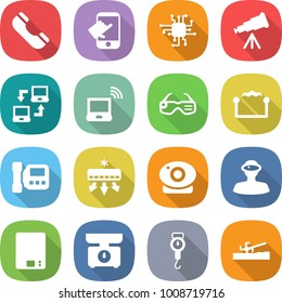 flat vector icon set - phone vector, touch, chip, telescope, notebook connect, wireless, smart glasses, electrostatic, intercome, air conditioning, web camera, vr helmet, kitchen scales, handle