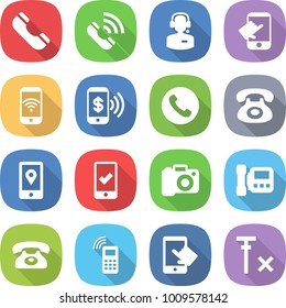flat vector icon set - phone vector, call, center, touch, wireless, pay, mobile location, checking, camera, intercome, touchscreen, no signal