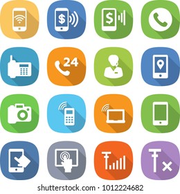 flat vector icon set - phone wireless vector, pay, mobile, 24, support manager, location, camera, laptop wifi, touchscreen, antenna signal, no