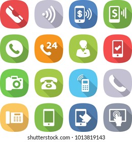 flat vector icon set - phone vector, wireless, pay, mobile, 24, support manager, checking, camera, office, touchscreen