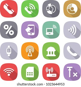 flat vector icon set - phone vector, call, circle diagram, percent, touch, notebook wireless, smart watch, antenna, goverment house, sim card, router, no signal