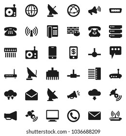 Flat vector icon set - phone vector, satellite antenna, radio, satellitie, loudspeaker, internet, mobile, classic, mail, hdmi, connect, cloud exchange, big data, firewall, hub, router, lan connector