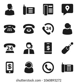Flat vector icon set - phone vector, 24, support, traking, classic, jack, tap pay