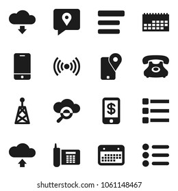 Flat vector icon set - phone vector, traking, calendar, antenna, mobile, cloud glass, menu, upload, download, wireless, tap pay