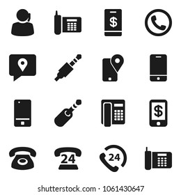 Flat vector icon set - phone vector, 24, support, traking, mobile, jack, tap pay