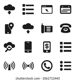 Flat vector icon set - phone vector, traking, calendar, mobile, cloud glass, browser, menu, upload, download, wireless, tap pay