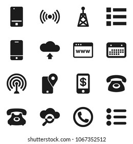 Flat vector icon set - phone vector, traking, calendar, antenna, mobile, cloud glass, browser, upload, wireless, tap pay, menu