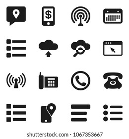 Flat vector icon set - phone vector, traking, calendar, antenna, cloud glass, browser, menu, upload, wireless, tap pay
