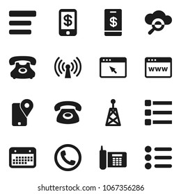 Flat vector icon set - phone vector, traking, calendar, antenna, cloud glass, browser, menu, wireless, tap pay