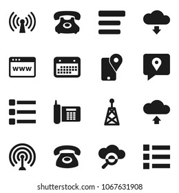 Flat vector icon set - phone vector, tracking, calendar, antenna, cloud glass, browser, menu, upload, download, wireless