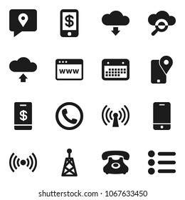 Flat vector icon set - phone vector, tracking, calendar, antenna, mobile, cloud glass, browser, upload, download, wireless, tap pay, menu