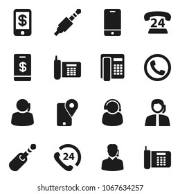 Flat vector icon set - phone vector, 24, support, tracking, mobile, jack, tap pay