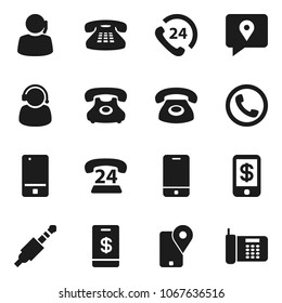Flat vector icon set - phone vector, 24, support, tracking, mobile, classic, jack, tap pay